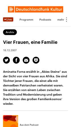 Vorschau der mobilen Webseite www.deutschlandradiokultur.de, Aminatta Forna: Abies Steine