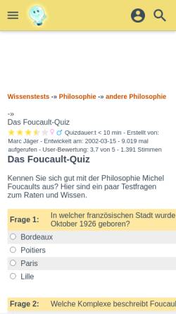 Vorschau der mobilen Webseite www.testedich.de, Das Quiz zu Michel Foucault