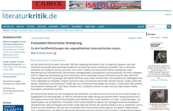 Vorschau von www.literaturkritik.de, Franzobels literarischer Dreisprung