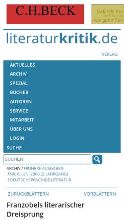 Vorschau der mobilen Webseite www.literaturkritik.de, Franzobels literarischer Dreisprung