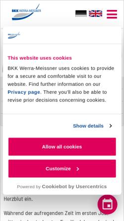 Vorschau der mobilen Webseite www.bkk-werra-meissner.de, Betriebskrankenkasse Werra-Meissner