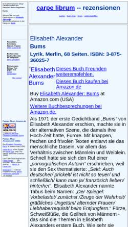 Vorschau der mobilen Webseite rezensionen.literaturwelt.de, Elisabeth Alexander: Bums