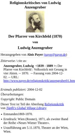 Vorschau der mobilen Webseite www.payer.de, Ludwig Anzengruber: Der Pfarrer von Kirchfeld