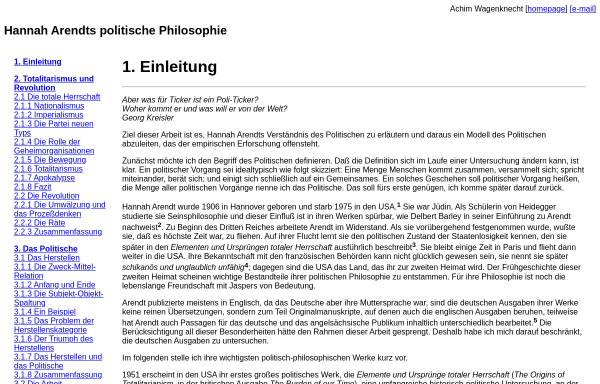 Vorschau von achimwagenknecht.de, Einführung in Hannah Arendts politische Philosophie