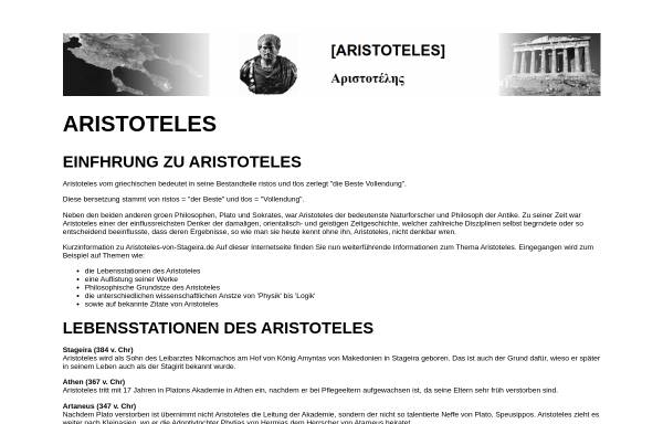 Vorschau von www.aristoteles-von-stageira.de, Aristoteles von Stageira