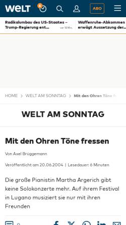 Vorschau der mobilen Webseite www.welt.de, Mit den Ohren Töne fressen