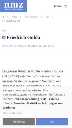 Vorschau der mobilen Webseite www.nmz.de, Repertoire: Friedrich Gulda