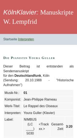 Vorschau der mobilen Webseite www.koelnklavier.de, Die Pianistin Youra Guller