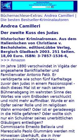 Vorschau der mobilen Webseite buechernachlese.de, Andrea Camilleri: Der zweite Kuss des Judas