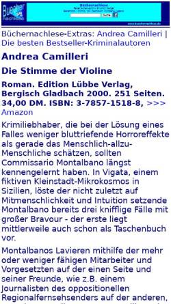 Vorschau der mobilen Webseite buechernachlese.de, Andrea Camilleri: Die Stimme der Violine