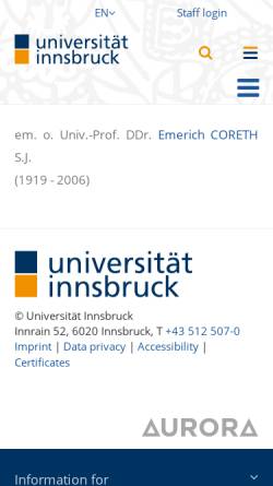 Vorschau der mobilen Webseite www.uibk.ac.at, Emerich Coreth