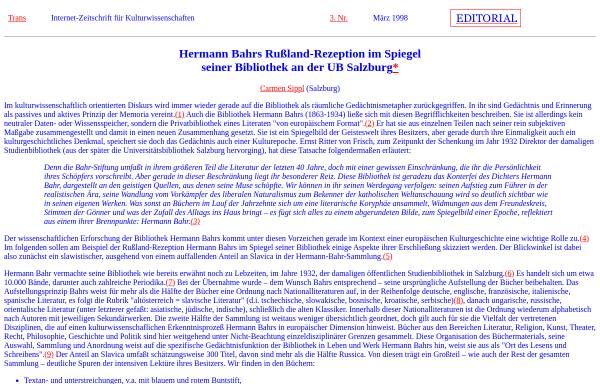 Vorschau von www.inst.at, Hermann Bahrs Rußland-Rezeption im Spiegel seiner Bibliothek an der UB Salzburg