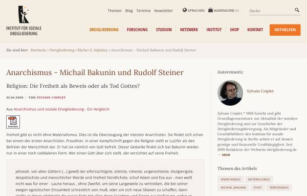 Vorschau von www.dreigliederung.de, Bakunin und Steiner: Der Tod Gottes