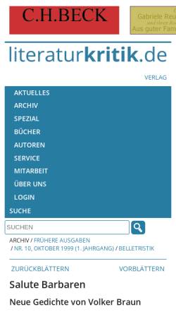 Vorschau der mobilen Webseite www.literaturkritik.de, Volker Braun: Tumulus