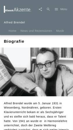 Vorschau der mobilen Webseite www.klassikakzente.de, KlassikAkzente - Alfred Brendel