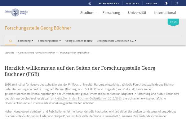 Vorschau von www.uni-marburg.de, FGB - Forschungsstelle Georg Büchner