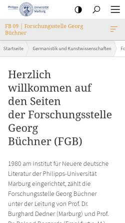 Vorschau der mobilen Webseite www.uni-marburg.de, FGB - Forschungsstelle Georg Büchner