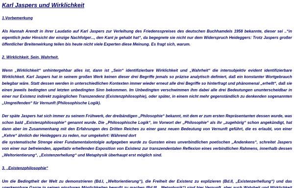 Vorschau von www.wirklich.de, Karl Jaspers und Wirklichkeit
