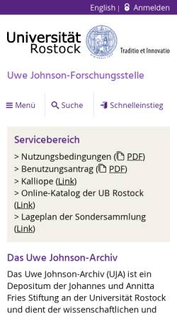 Vorschau der mobilen Webseite www.uwe-johnson-archiv.de, Uwe Johnson-Archiv an der Goetheuniversität
