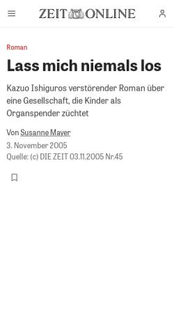 Vorschau der mobilen Webseite www.zeit.de, Lass mich niemals los