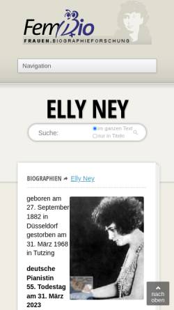 Vorschau der mobilen Webseite www.fembio.org, FemBio: Frau der Woche - Elly Ney
