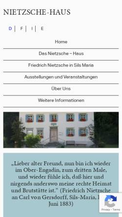 Vorschau der mobilen Webseite www.nietzschehaus.ch, Nietzsche-Haus in Sils Maria (CH)