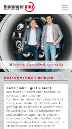 Vorschau der mobilen Webseite www.rinninger.de, Hans Rinninger und Sohn GmbH u. Co.
