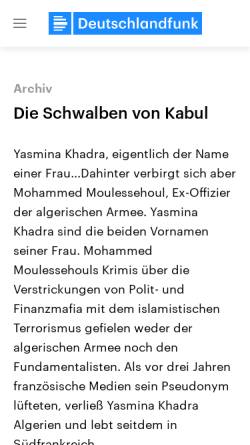 Vorschau der mobilen Webseite www.deutschlandfunk.de, Yasmina Khadra: Die Schwalben von Kabul
