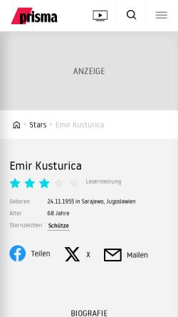 Vorschau der mobilen Webseite www.prisma.de, Prisma-Online: Emir Kusturica