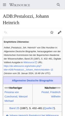 Vorschau der mobilen Webseite de.wikisource.org, Allgemeine Deutsche Biographie: Pestalozzi, Johann Heinrich