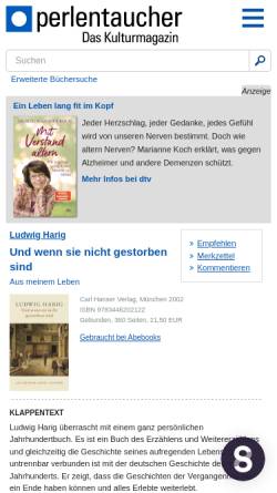 Vorschau der mobilen Webseite www.perlentaucher.de, Ludwig Harig: Und wenn sie nicht gestorben sind