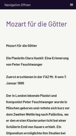 Vorschau der mobilen Webseite www.peter-feuchtwanger.de, Mozart für die Götter