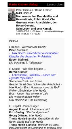 Vorschau der mobilen Webseite www.karin-kramer-verlag.de, Peter Giersich / Bernd Kramer: Max Hoelz