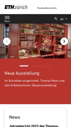 Vorschau der mobilen Webseite www.tma.ethz.ch, Thomas-Mann-Archiv Zürich