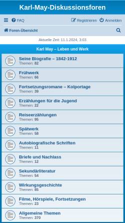 Vorschau der mobilen Webseite www.karl-may-stiftung.de, Diskussionsforen der Karl-May-Stiftung