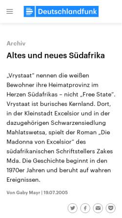 Vorschau der mobilen Webseite www.deutschlandfunk.de, Zakes Mda: Die Madonna von Excelsior