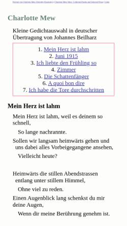 Vorschau der mobilen Webseite www.jbeilharz.de, Charlotte Mew: Gedichte