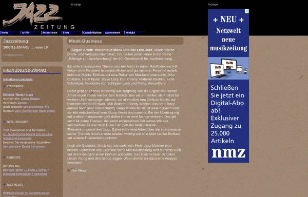 Vorschau von www.jazzzeitung.de, Thelonious Monk und der Free Jazz