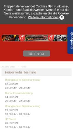 Vorschau der mobilen Webseite www.ff-appen.de, Freiwillige Feuerwehr Appen