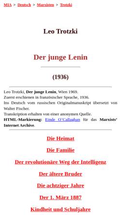 Vorschau der mobilen Webseite marxists.org, Leo Trotzki: Der junge Lenin (1936)