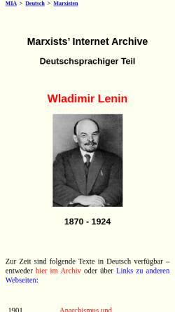 Vorschau der mobilen Webseite marxists.org, Marxists' Internet Archive: Wladimir Iljitsch Lenin