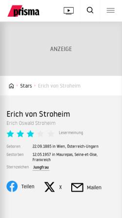 Vorschau der mobilen Webseite www.prisma.de, Prisma-online: Erich von Stroheim