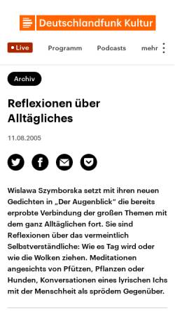 Vorschau der mobilen Webseite www.deutschlandradiokultur.de, Wislawa Szymborskas: Der Augenblick
