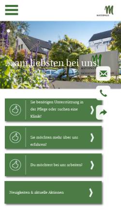 Vorschau der mobilen Webseite www.maternus-senioren.de, Maternus Seniorenwohn- und Pflegeeinrichtungen