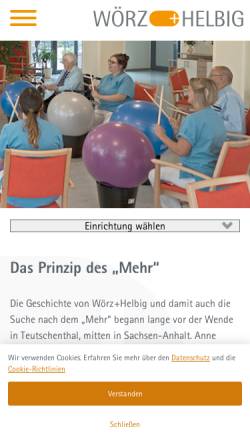 Vorschau der mobilen Webseite www.woerz-helbig.de, Die Seniorenheime/Pflegeheime in Aschersleben, Gerbstedt und Lettewitz von Wörz + Hellbig