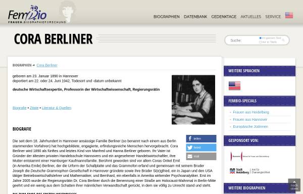 Cora Berliner | Biographie