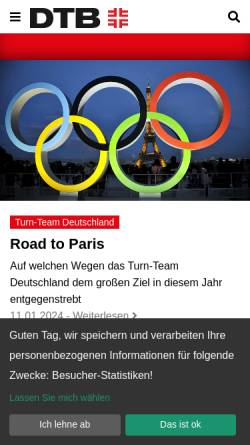 Vorschau der mobilen Webseite www.dtb-online.de, Deutscher Turnerbund (DTB)