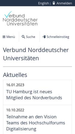 Vorschau der mobilen Webseite www.uni-nordverbund.de, Verbund Norddeutscher Universitäten