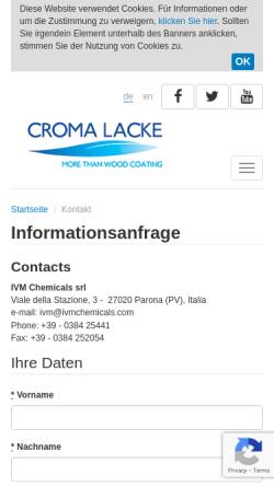 Vorschau der mobilen Webseite www.cromalacke.com, Croma Lacke