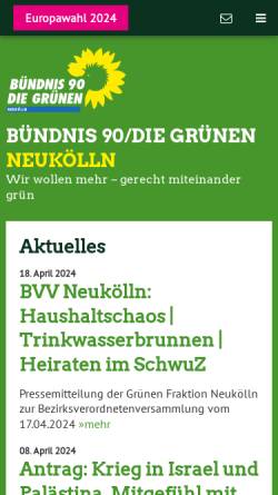 Vorschau der mobilen Webseite www.gruene-neukoelln.de, Bündnis 90/Die Grünen Neukölln